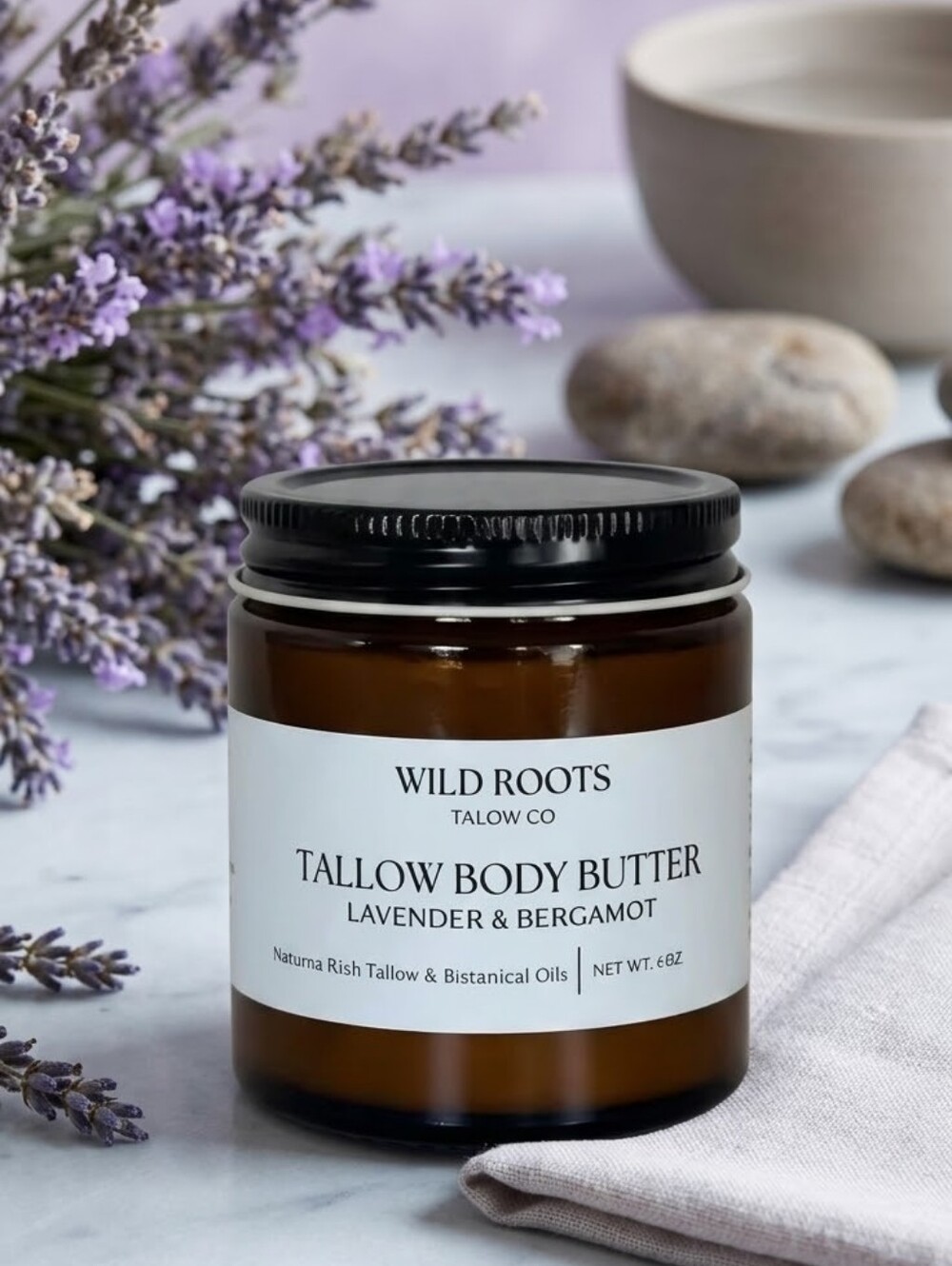 Lavender Bergamot Tallow Body Butter | Beef Tallow Moisturizer : 2oz